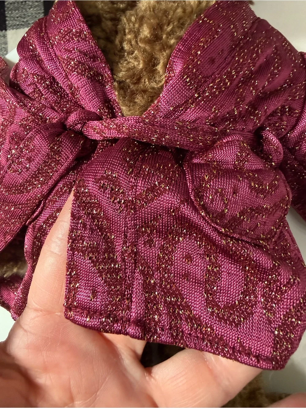 Ty Brown Plush Bear in Sparkling Magenta Robe